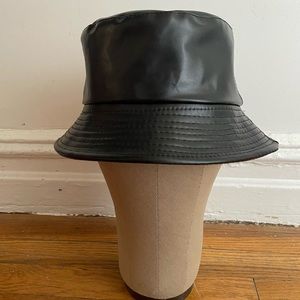 Black Vegan Leather Bucket Hat